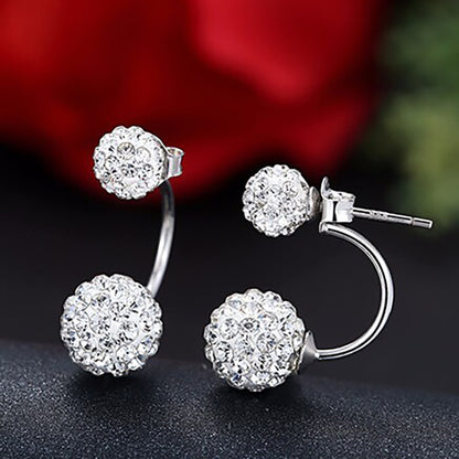 Double Sided Crystal Ball Earrings - Front Back Stud Set