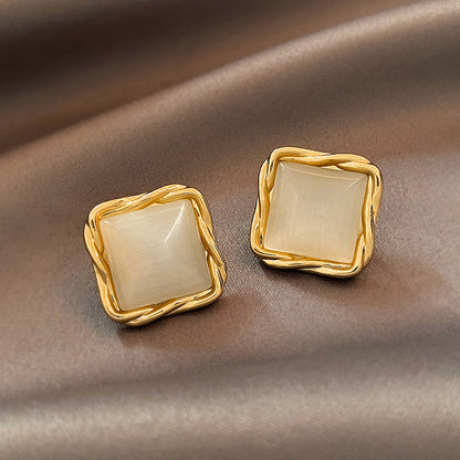 Variety Stud Earrings - Gold Earrings Including Flower Studs, Square & Circle Hoops (1 pair)