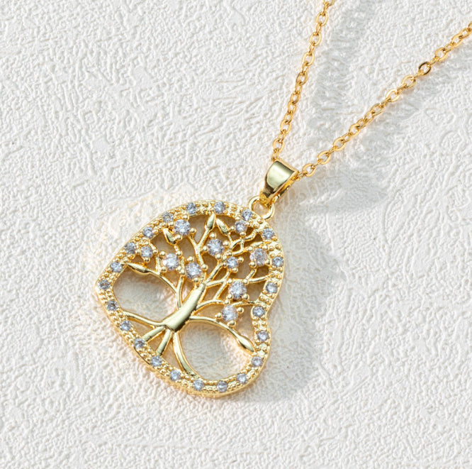 Crystal Tree of Life Necklace - Gold or Silver Necklace with Rhinestones