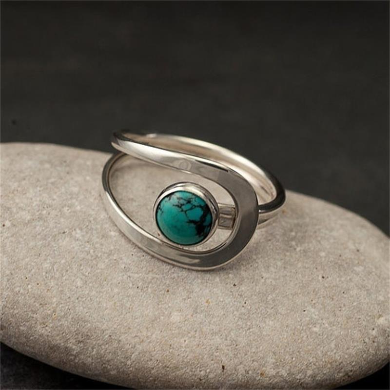 Turquoise Teardrop Ring - Silver Boho Stone Ring