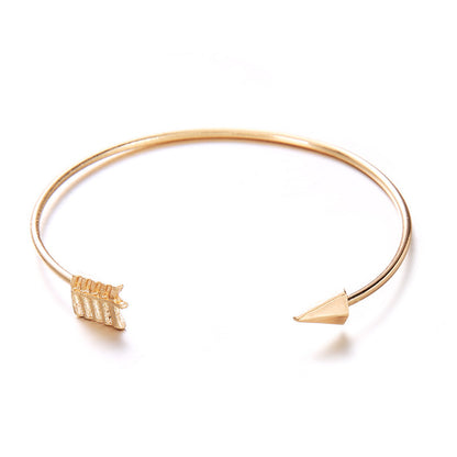Open Cuff Bracelet Set - Arrow and Knot Design Bangles in Gold (2-Piece Set)
