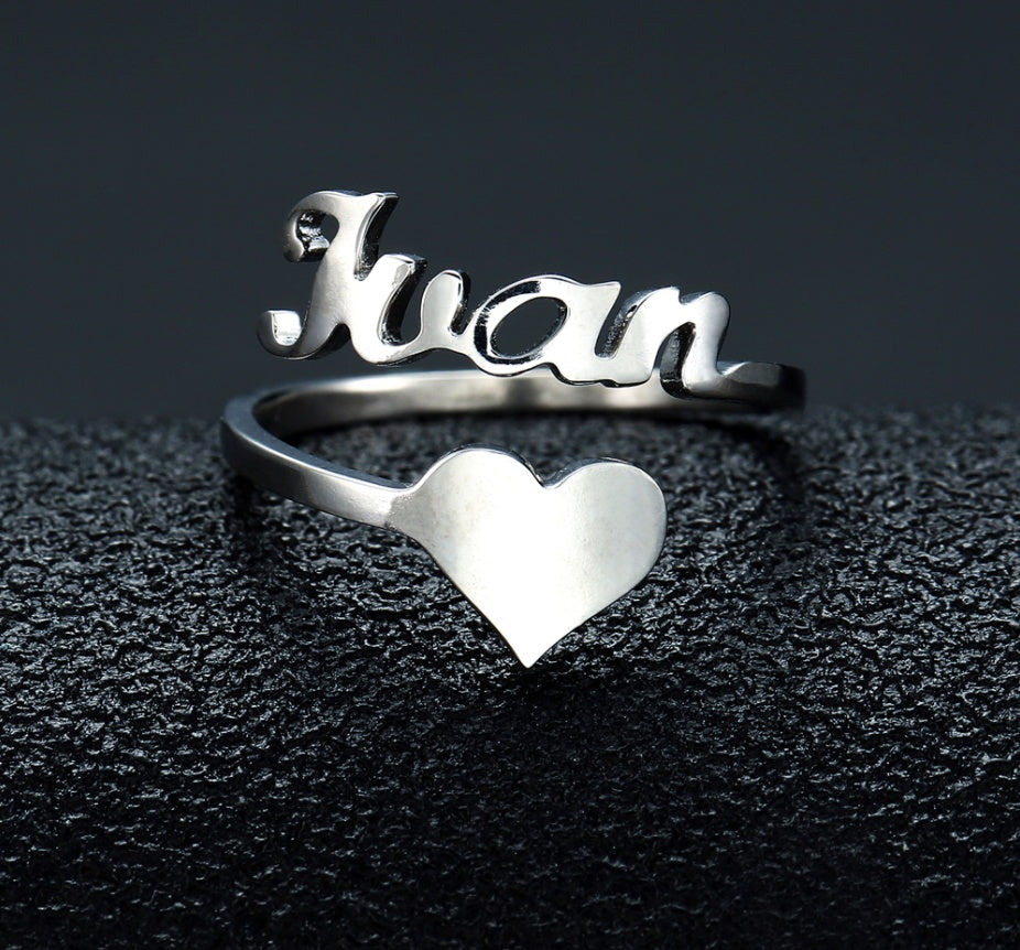 Personalized Name Ring - Custom Script Ring with Heart (Gold or Silver)