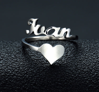 Personalized Name Ring - Custom Script Ring with Heart (Gold or Silver)