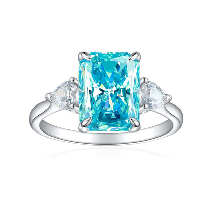 Colorful Crystal Cocktail Ring - Sterling Silver Ring with Large Emerald Cut Stone