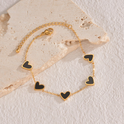 Enamel Heart Chain Bracelet - Gold or Silver Multi-Heart Bracelet (4 Colors)