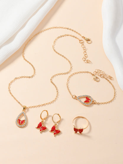 Butterfly Crystal Jewelry Set - 4-Piece Necklace Earrings Bracelet Ring Set in 4 Colors