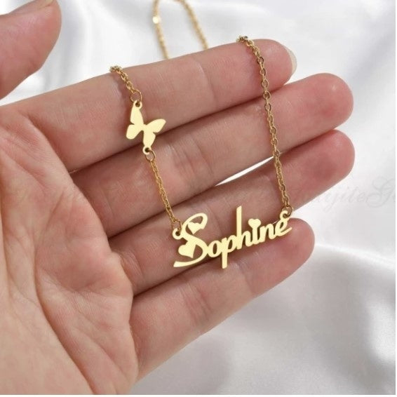 Custom Name Necklace - Personalized Script Nameplate in Gold, Silver or Rose Gold