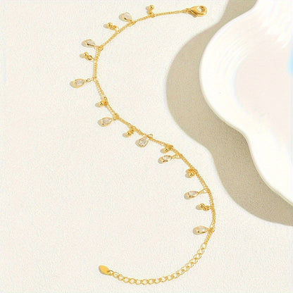 Layered Crystal Anklet Set - Gold Chain Anklet with Teardrop Charms