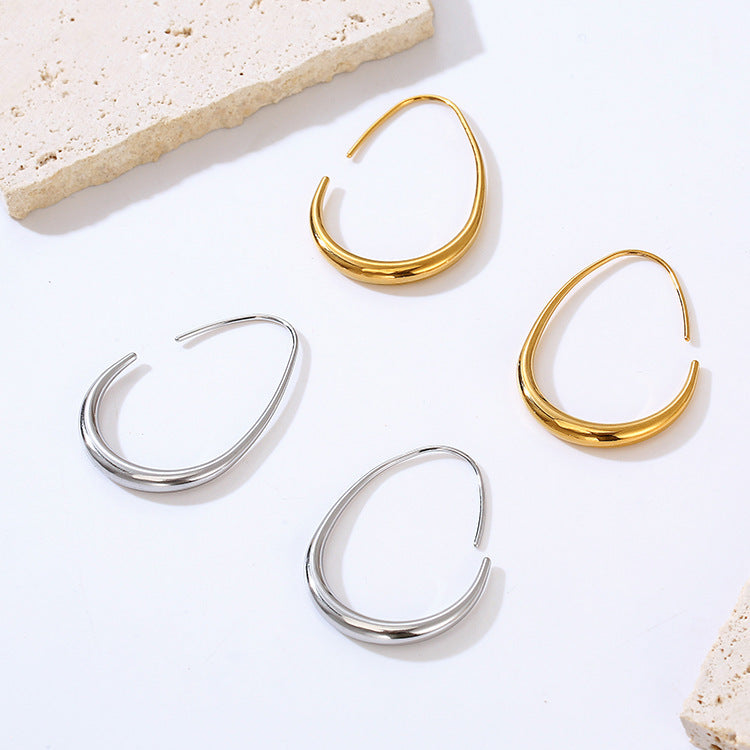 Chunky Oval Hoop Earrings - Wide Gold Statement Hoops in Stainless Steel