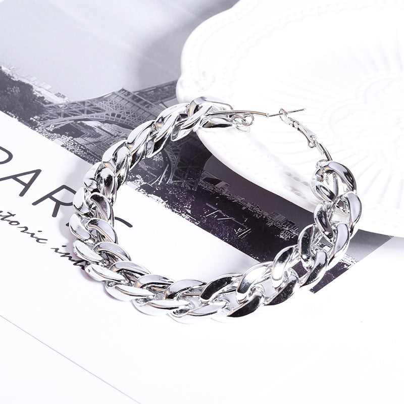 Chunky Chain Link Bracelet - Thick Curb Chain Bangle in Gold or Silver