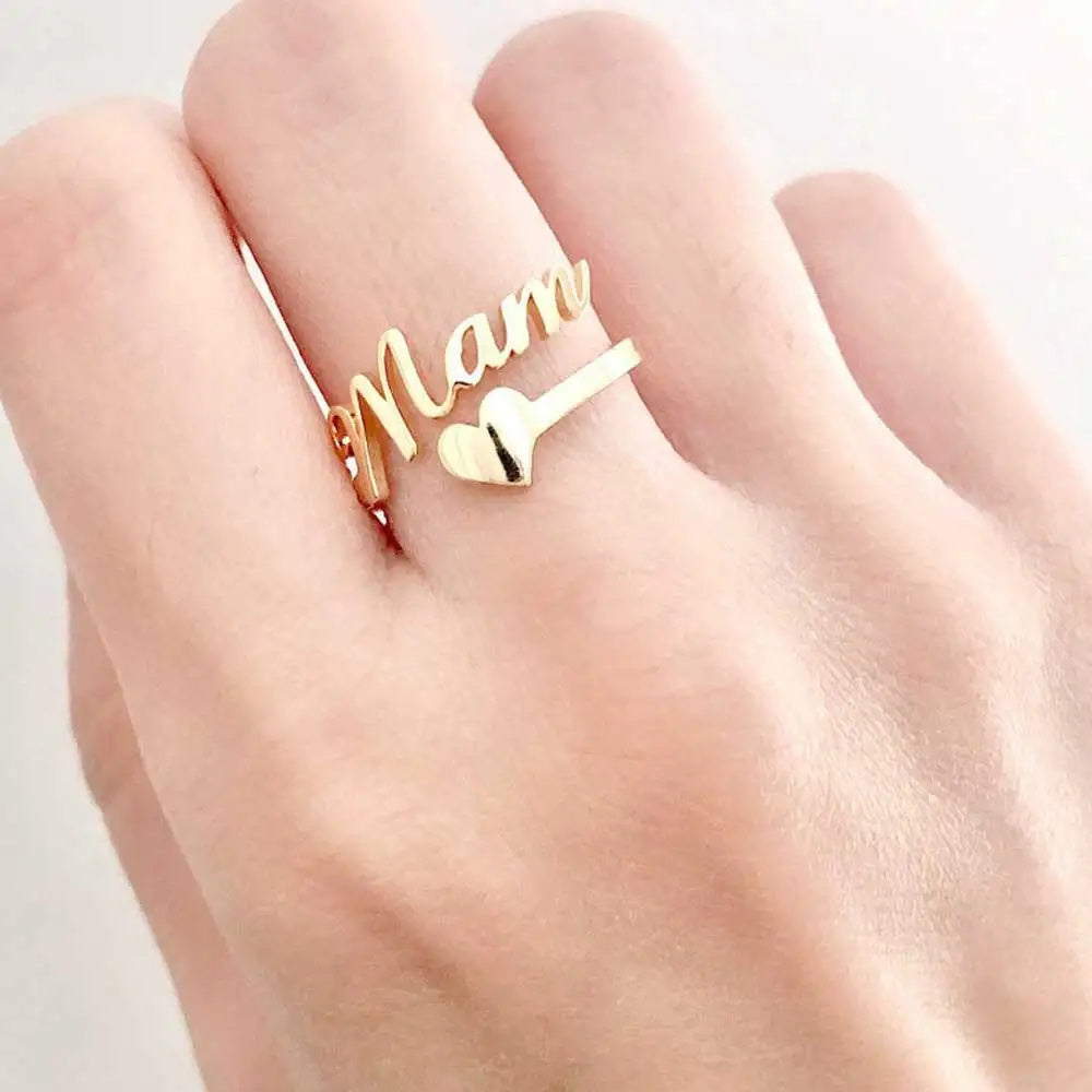 Personalized Name Ring - Custom Script Ring with Heart (Gold or Silver)