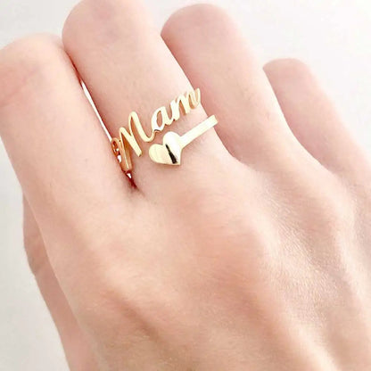 Personalized Name Ring - Custom Script Ring with Heart (Gold or Silver)