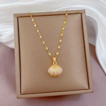 Delicate Shell Necklace - Dainty Gold Chain Necklace with Shell Pendant Accent