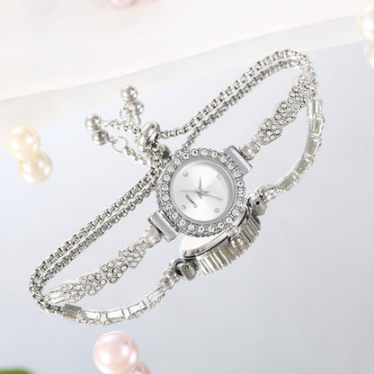Crystal Bracelet Watch - Double Strand Chain Watch with Round Crystal Face (6 Colors)