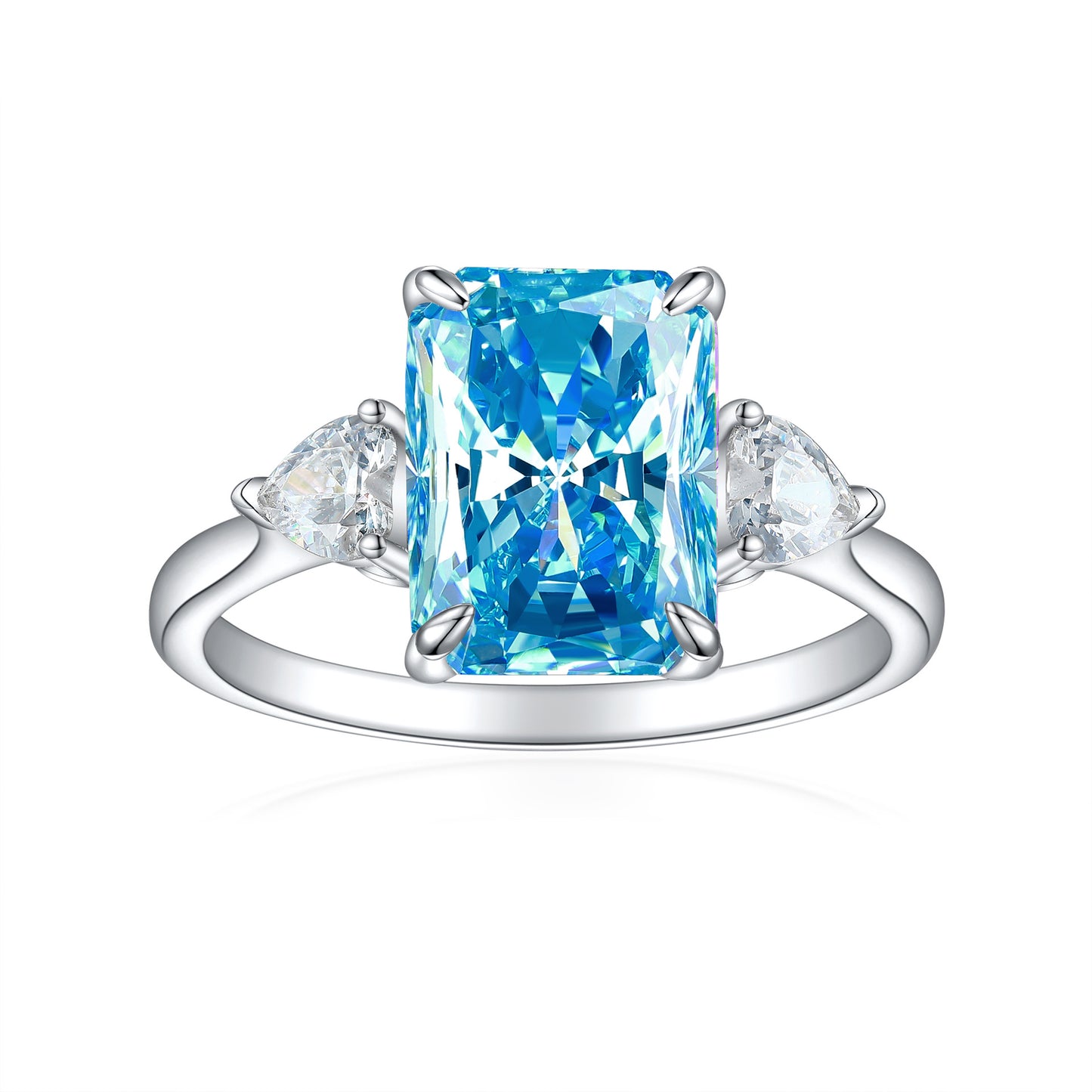 Colorful Crystal Cocktail Ring - Sterling Silver Ring with Large Emerald Cut Stone