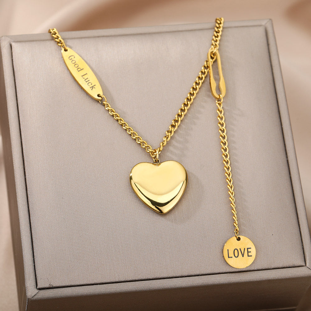 Double Chain Heart Necklace - Simple Gold Necklace with Heart Accent Charms