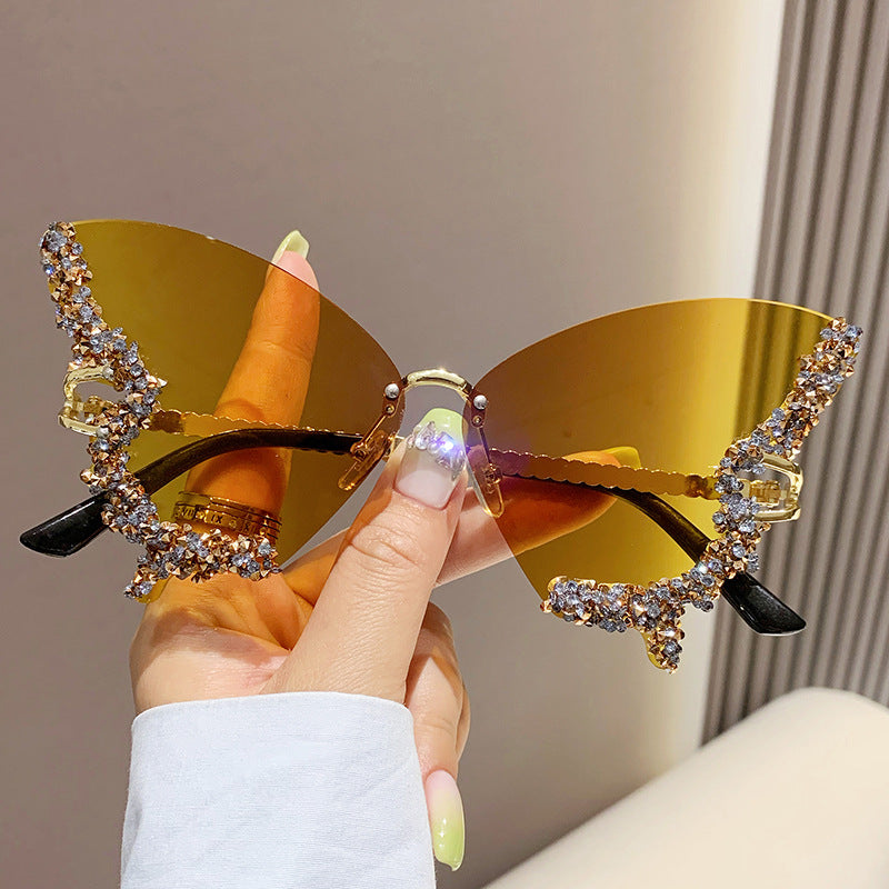 Crystal Butterfly Wing Sunglasses - Statement Crystal Wing Frame Sunglasses in Gradient Tints