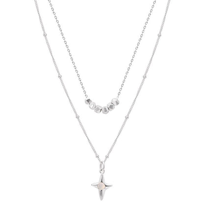 Geometric Star Necklace Set - Layered Silver Chain Necklace with Crystal Beads (2 Layers)