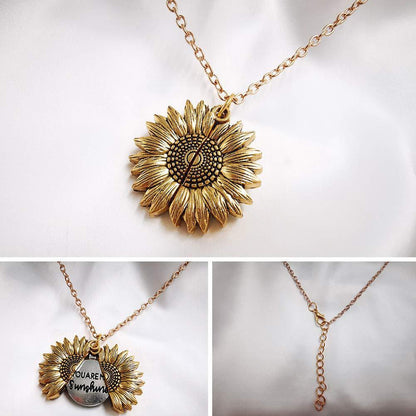 You Are My Sunshine Necklace - Sunflower Locket Pendant with Hidden Message