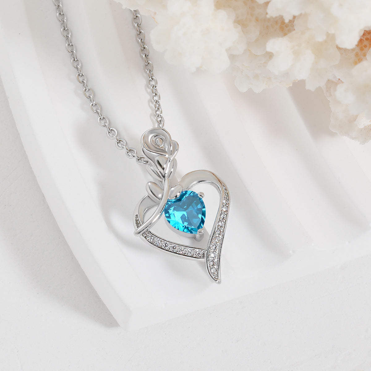 Crystal Heart Pendant Necklace - Silver Plated Necklace with Heart Design