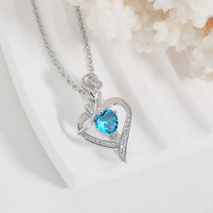 Crystal Heart Pendant Necklace - Silver Plated Necklace with Heart Design
