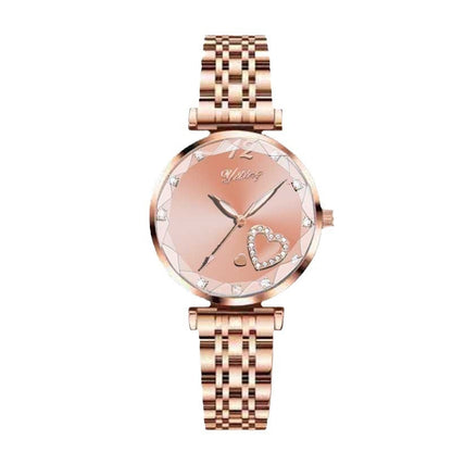 Rose Gold Heart Watch - Elegant Chain Link Women's Watch with Heart Accent Dial