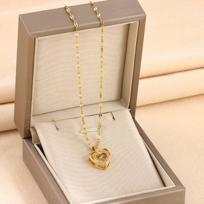 Double Heart Necklace - Gold Layered Hearts with Sparkling Rhinestone