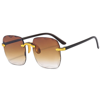 Rimless Square Sunglasses - Oversized Gradient Sunglasses with Gold Accents (6 Colors)