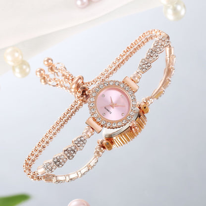 Crystal Bracelet Watch - Double Strand Chain Watch with Round Crystal Face (6 Colors)