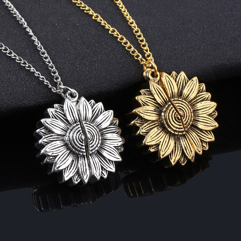 You Are My Sunshine Necklace - Sunflower Locket Pendant with Hidden Message