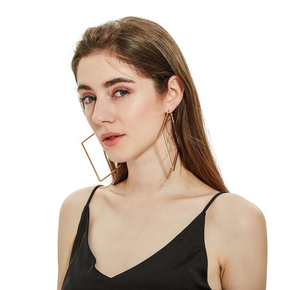 Large Square Hoop Earrings - Geometric Statement Hoops in Gold or Silver