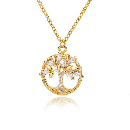 Crystal Tree of Life Necklace - Gold or Silver Necklace with Rhinestones