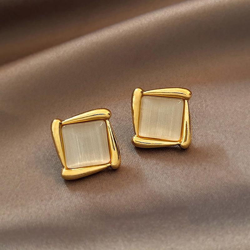 Variety Stud Earrings - Gold Earrings Including Flower Studs, Square & Circle Hoops (1 pair)