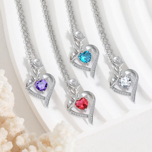 Crystal Heart Pendant Necklace - Silver Plated Necklace with Heart Design