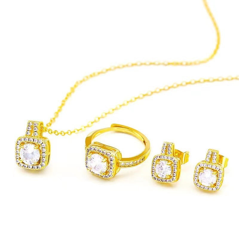 Crystal Jewelry Set - 3-Piece Halo Necklace, Earrings & Ring Set