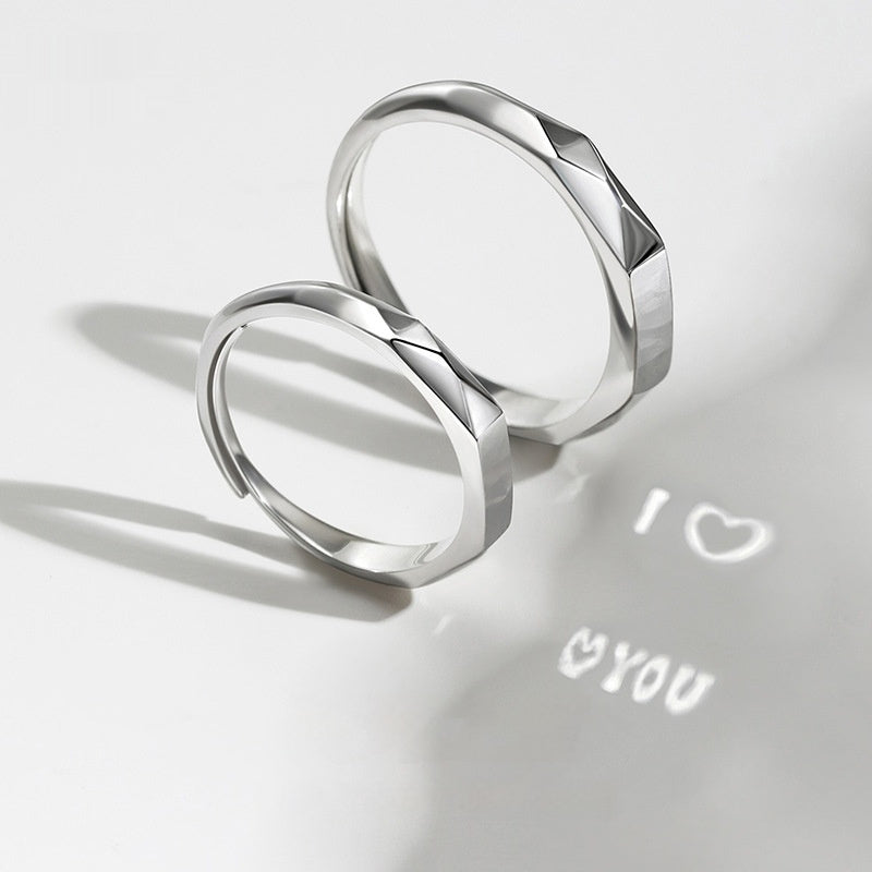 Hidden Message Couple Rings - I ❤ You Silver Band with Secret Hidden Projection