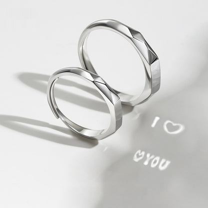 Hidden Message Couple Rings - I ❤ You Silver Band with Secret Hidden Projection
