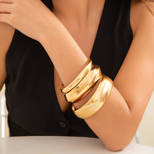 Chunky Cuff Bracelet Set - Wide Statement Bangle Trio