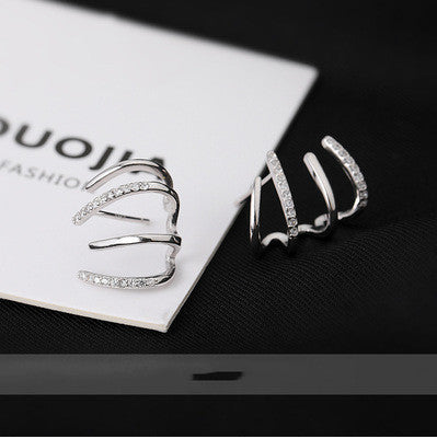 Stacked Ear Cuff Earring - Single Multi-Band Cuff with Crystal Pavé Accent