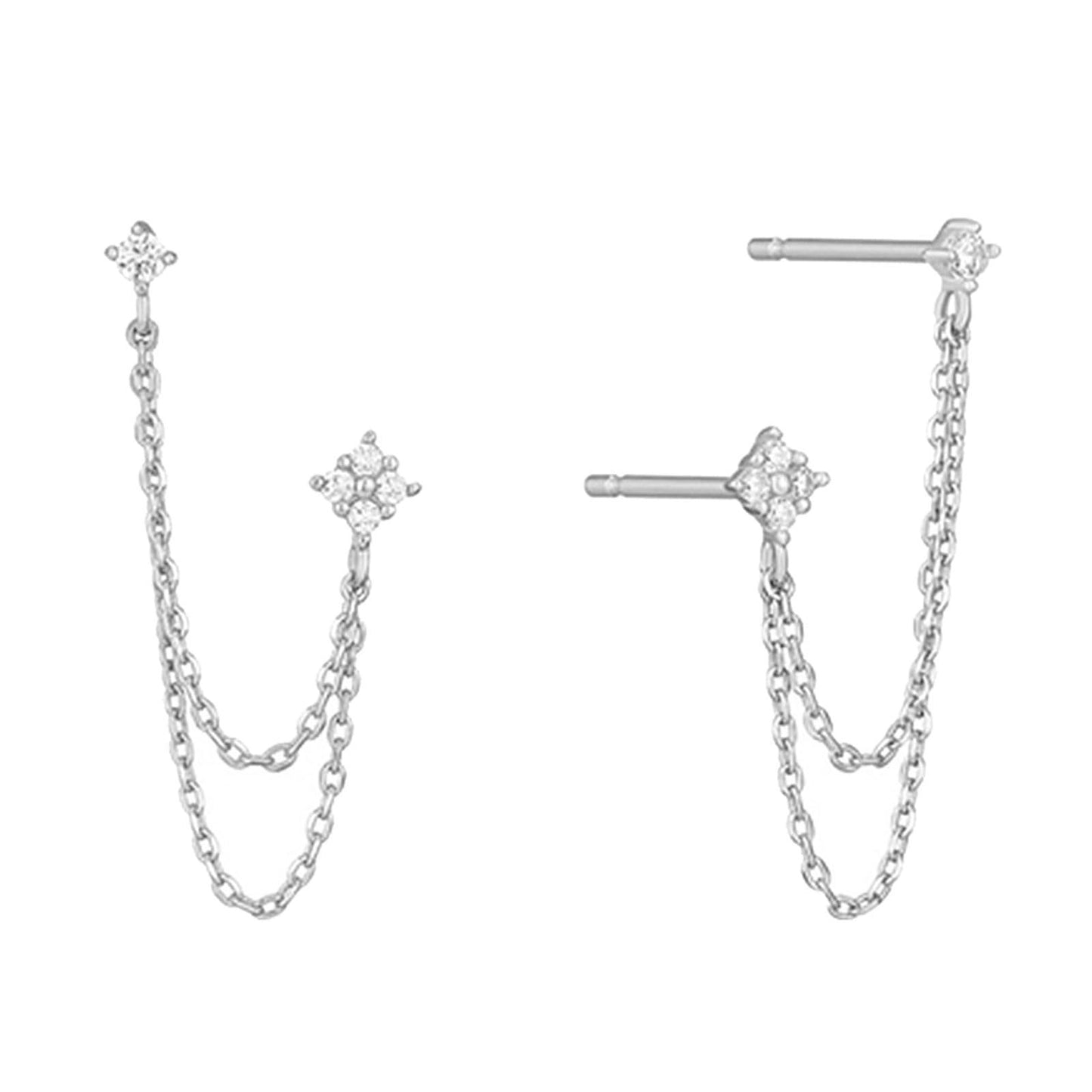 Tassle Chain Stud Earrings - Double Piercing Chain Link Set
