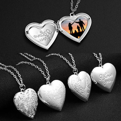 Heart Locket Necklace - Opening Photo Pendant with Multiple Engraved Patterns (5 Styles)