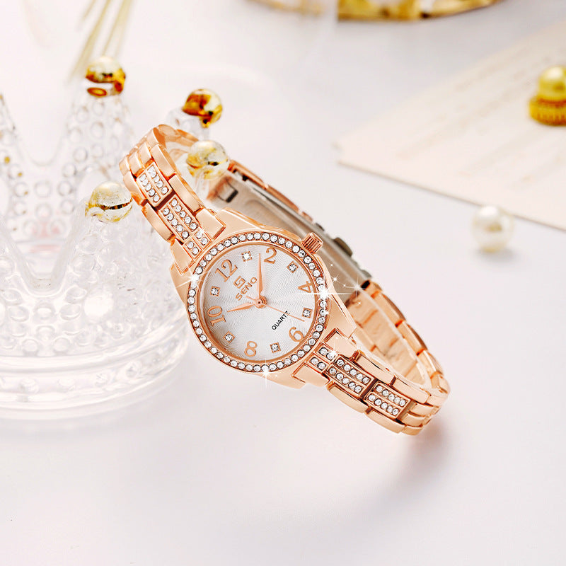 Crystal Bracelet Watch - Women's Watch with Pavé Crystal Bezel and Band (Rose Gold or Silver)