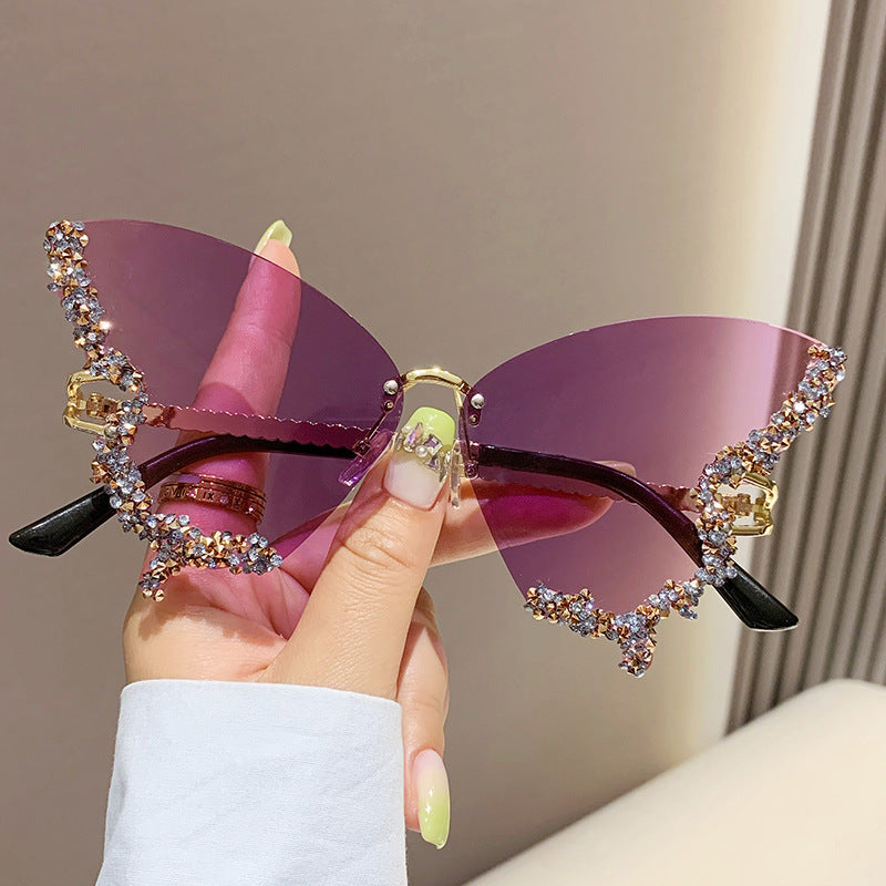 Crystal Butterfly Wing Sunglasses - Statement Crystal Wing Frame Sunglasses in Gradient Tints