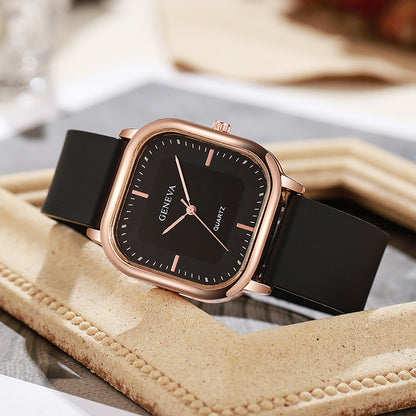 Square Watch - Rose Gold Case Watch with Leather Strap (4 Colors)