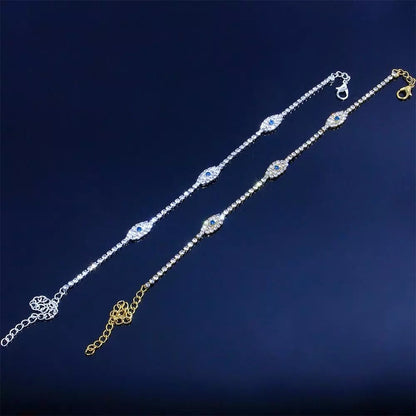 Delicate Crystal Anklet - Sparkling Rhinestone Chain Anklet with Blue Stone Accents