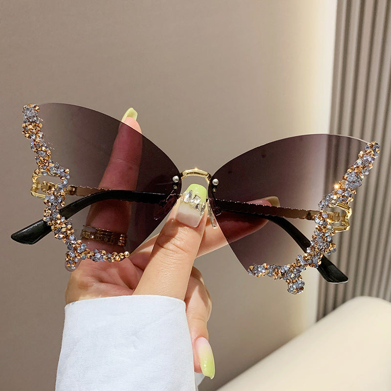 Crystal Butterfly Wing Sunglasses - Statement Crystal Wing Frame Sunglasses in Gradient Tints