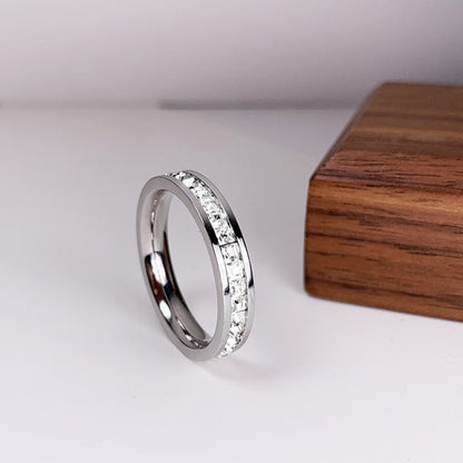 Crystal Band Ring - Titanium Steel Ring with Double Row Pavé Stones