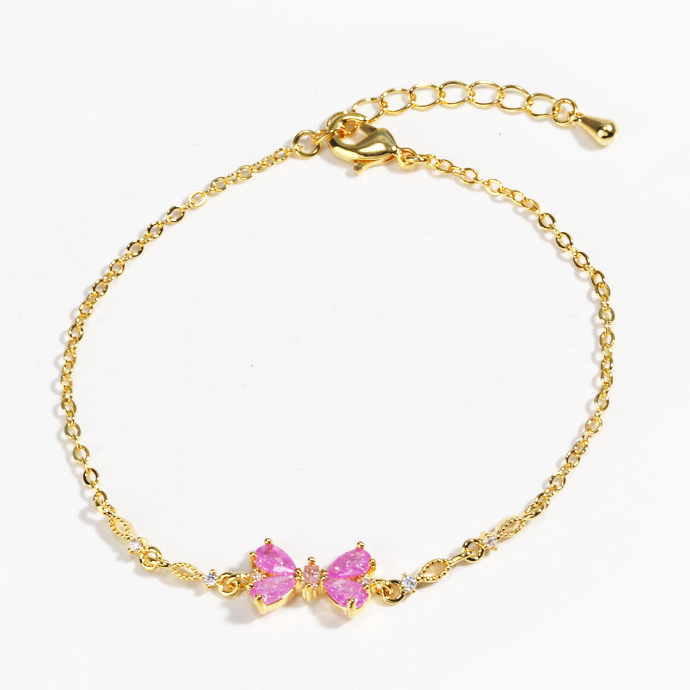 Delicate Crystal Bracelet - Thin Chain Bracelet with Pink Crystal Accents (5 Styles)