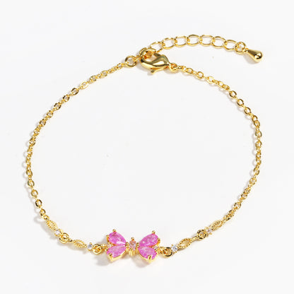 Delicate Crystal Bracelet - Thin Chain Bracelet with Pink Crystal Accents (5 Styles)