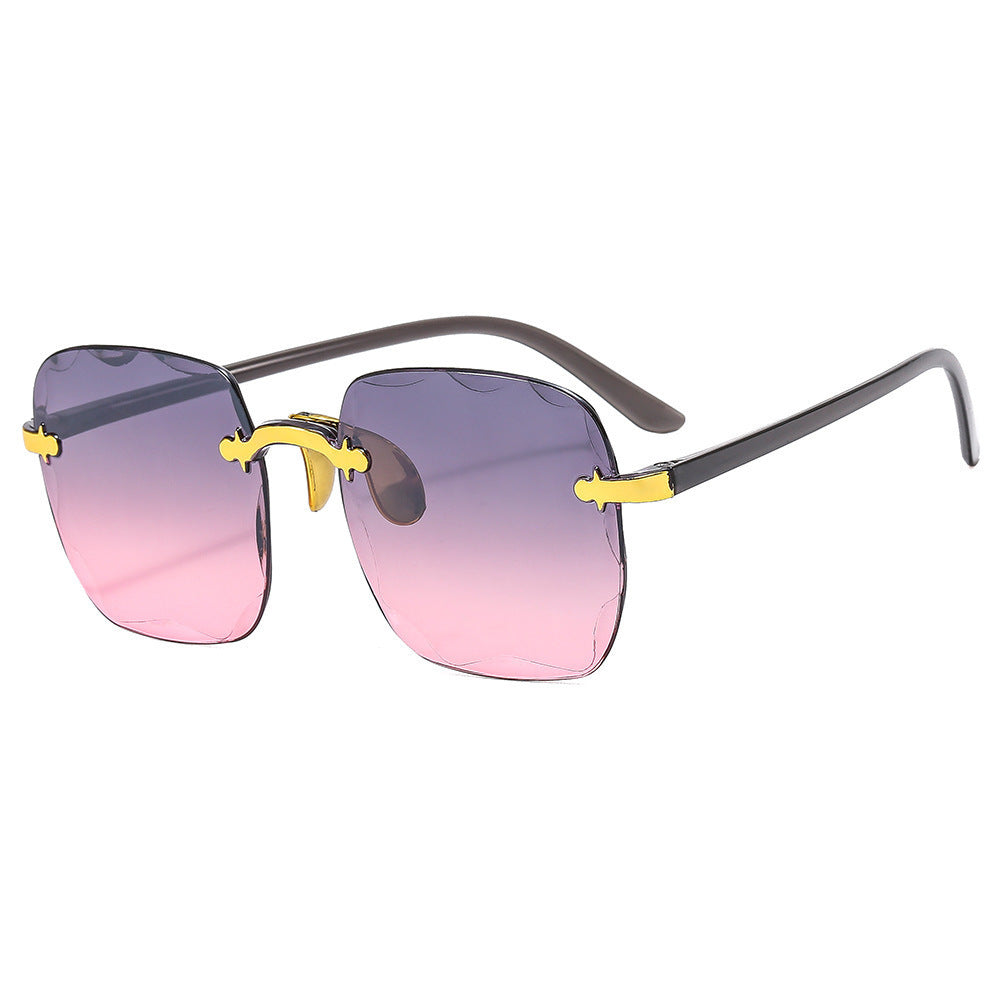 Rimless Square Sunglasses - Oversized Gradient Sunglasses with Gold Accents (6 Colors)